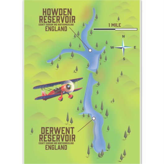 Derwent & Howden Reservoirs Kartenplakat Aufkleber (Vorderseite)