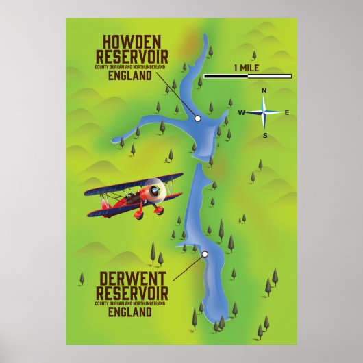 Derwent & Howden Reservoirs Kartenplakat Poster (Vorne)