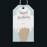 Des alles Gute zum Geburtstagaqua der Eistüte Geschenkanhänger<br><div class="desc">Ein Kindergeburtstag-Geschenkumbau des Spaßes wunderlicher,  der Hand gezeichneten tropfenden Eiscremekegel und -regenbogen kennzeichnet,  besprüht.</div>