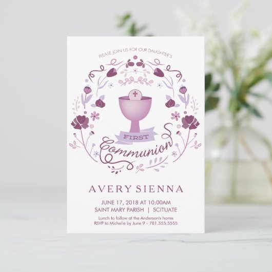 Des ersten heilige Kommunions-Einladungs-Mädchens Einladung (Stehend Vorderseite)
