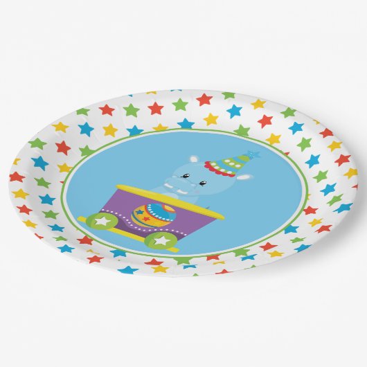 Des Flusspferd-| Zirkus-Thema Zirkus-des Zug-| Pappteller (Schrägansicht)