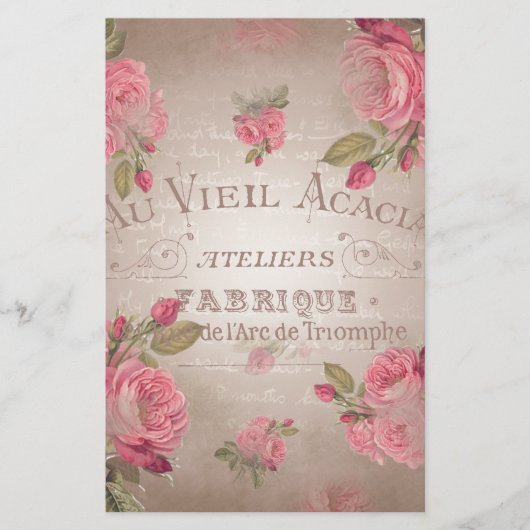 Des französischen Vintagen BlumenRose Rosen-Rosas Briefpapier (Vorderseite)