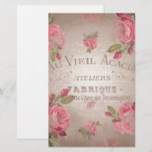 Des französischen Vintagen BlumenRose Rosen-Rosas Briefpapier (Vorne/Hinten)