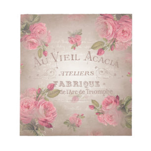 Des französischen Vintagen BlumenRose Rosen-Rosas Notizblock