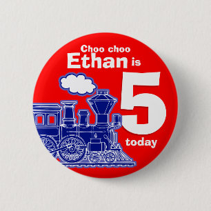 Des Geburtstagsnamen-Alters 5 des blauen Zugs Button