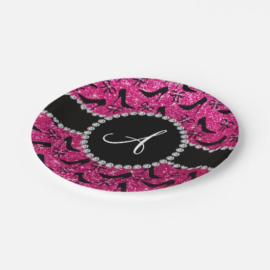 Des Glitterschwarzen des heißen Rosas des Pappteller (Schrägansicht)