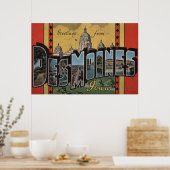 Des Moines, Iowa - Große Buchstabenszenen Poster (Küche)