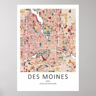 Des Moines Iowa Karte Poster | Moderne Stadt Wandk
