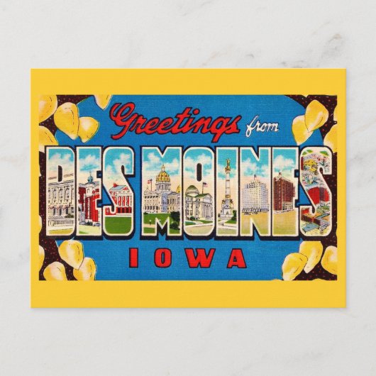  Des Moines Iowa Retro Postcard Postkarte (Vorderseite)