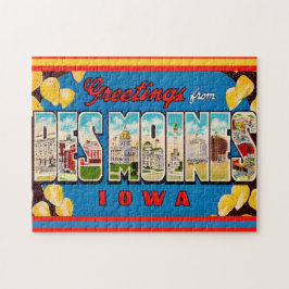  Des Moines Iowa Retro Postcard Puzzle