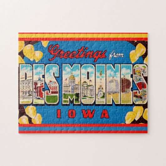  Des Moines Iowa Retro Postcard Puzzle (Horizontal)