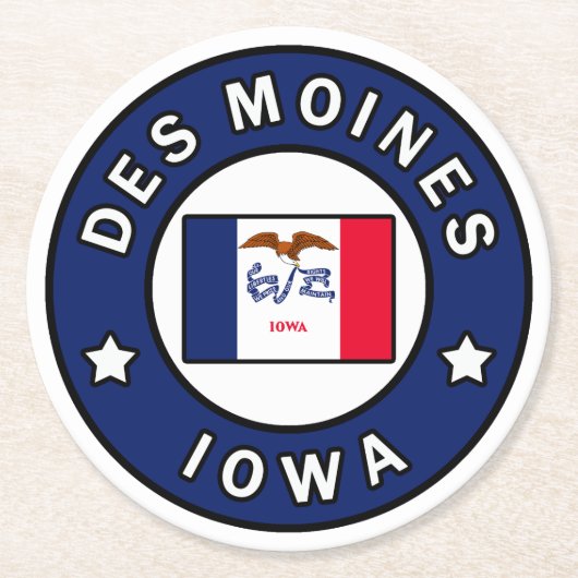 Des Moines Iowa Runder Pappuntersetzer (Vorderseite)