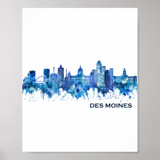 Des Moines Iowa Skyline Blue Poster (Vorne)