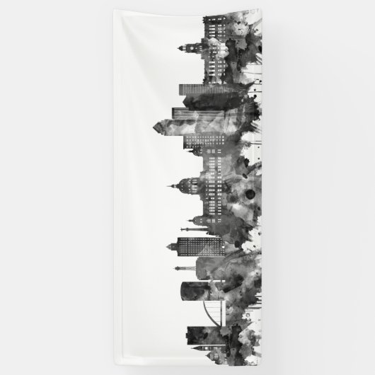 Des Moines Iowa Skyline BW Banner (Vertikal)
