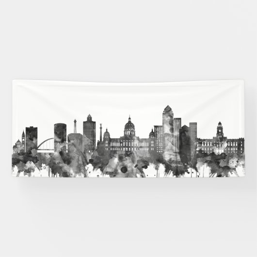 Des Moines Iowa Skyline BW Banner (Horizontal)