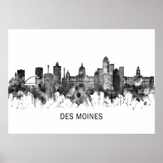 Des Moines Iowa Skyline BW Poster (Vorne)