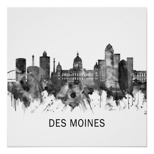 Des Moines Iowa Skyline BW Poster (Vorderseite)