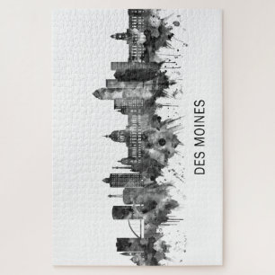 Des Moines Iowa Skyline BW Puzzle