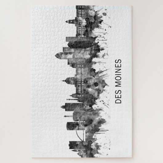 Des Moines Iowa Skyline BW Puzzle (Vertikal)