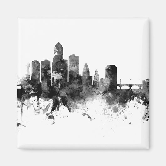 Des Moines Iowa Skyline Schwarz-weiß Magnet (Vorne)