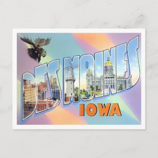 Des Moines, Iowa Vintag Big Letters Postcard Postkarte (Vorderseite)