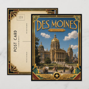 Des Moines Iowa Vintage Art Deco Goldenes Zeitalte Postkarte