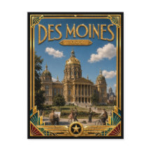 Des Moines Iowa Vintage Art Deco Goldenes Zeitalte