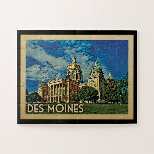 Des Moines Iowa Vintage Reise Puzzle (Horizontal)