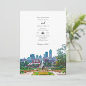Des Moines Skyline Wedding Einladung (Stehend Vorderseite)