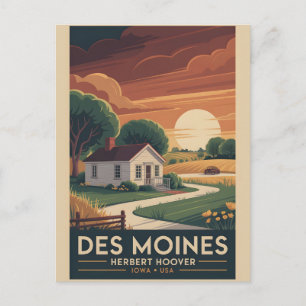 Des Moines   Vintage Iowa Prairie Poster Postkarte