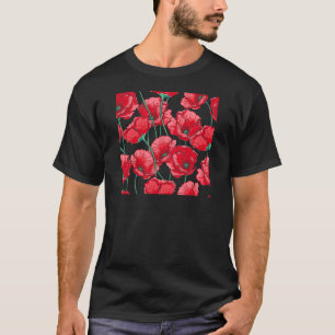 Des roten Blumenmuster Mohnblumen-Feldes der T-Shirt