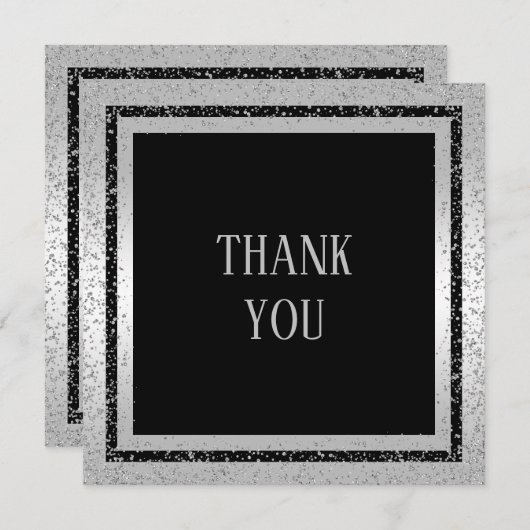 Des silberner u. schwarzer Glitzer-gerahmten Dankeskarte (Vorne/Hinten)