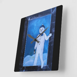 Des Snowmans Flucht Gemälde von Alfred Fox Quadratische Wanduhr