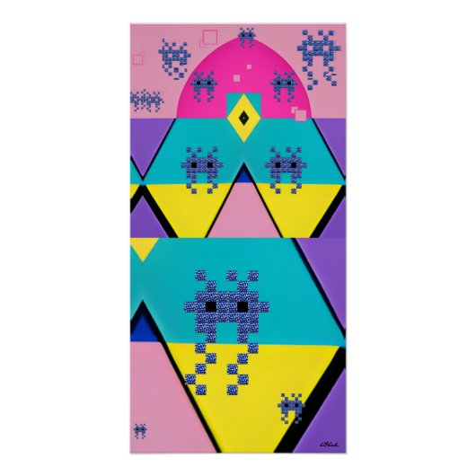 Descending on a Memphis Designed Planet Poster (Vorderseite)