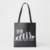 Descent of Woman Happy Shopper Evolution parody Tasche (Vorderseite)