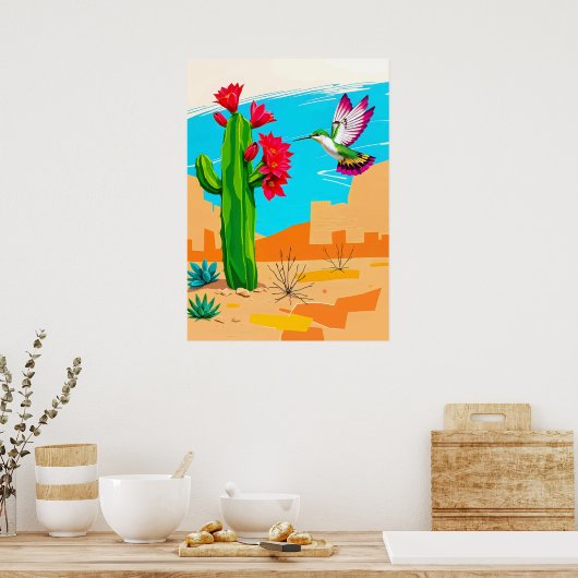 Desert Bloom & Hummingbird - Südwesten Pop Art Poster (Küche)