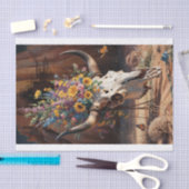 Desert Bloom Memorial, Longhorn Skull & Wildblume Seidenpapier (Handwerk)