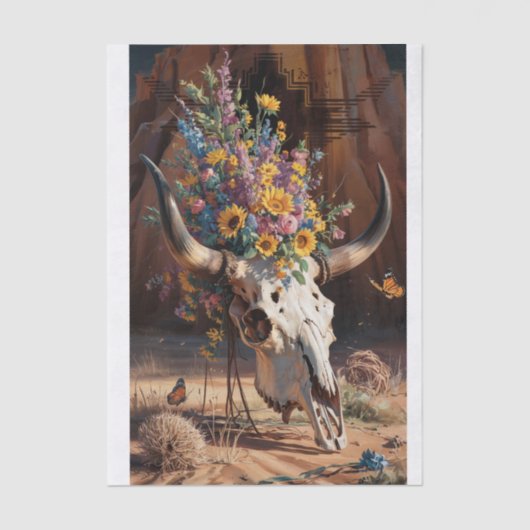 Desert Bloom Memorial, Longhorn Skull & Wildblume Seidenpapier (Vorderseite)