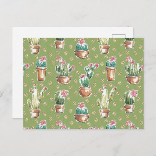 Desert Bloom Step | Green Pattern Postkarte (Vorne/Hinten)