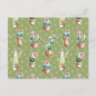 Desert Bloom Step   Green Pattern Postkarte