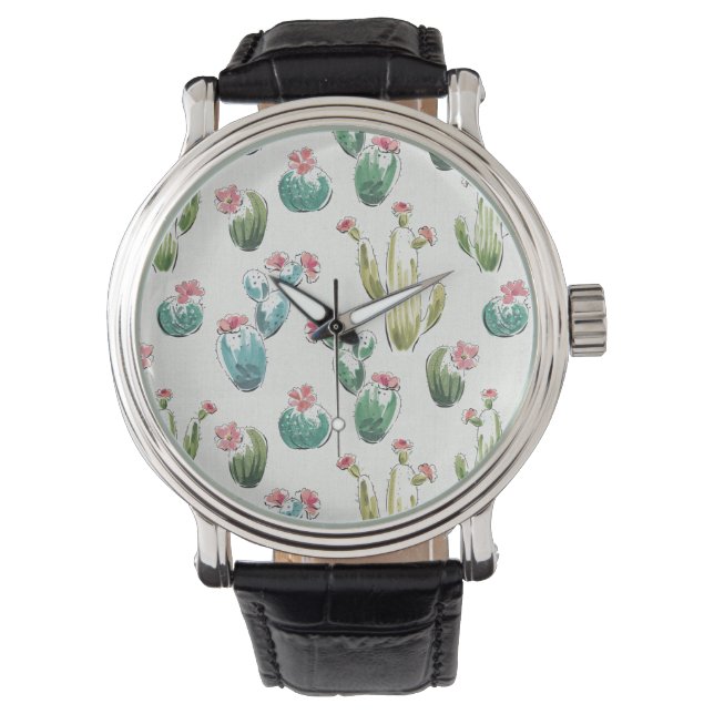 Desert Bloom Step | Rosa Muster Armbanduhr (Vorderseite)