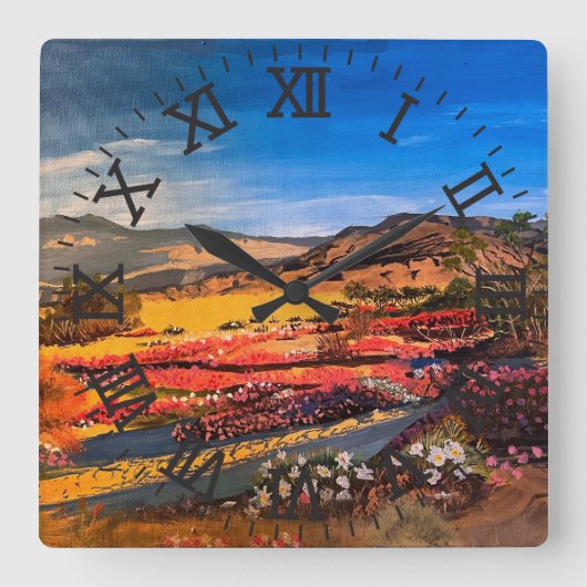 Desert Bloom, von Gary Poling Quadratische Wanduhr (Vorderseite)