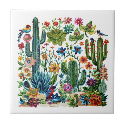 Desert Blooms Cacti Crescendo Fliese (Vorderseite)