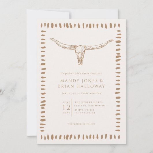 Desert Boho Cow Skull Wedding Einladung (Vorderseite)
