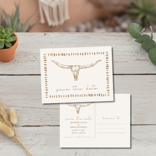 Desert Boho Cow Skull Wedding Save the Date Ankündigungspostkarte