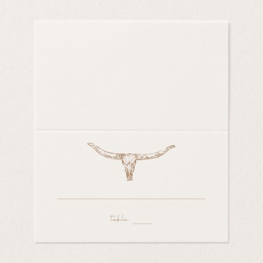 Desert Boho Cow Skull Wedding Seating Table Card (Außenseite Aufgefaltet)