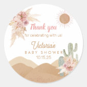 Desert Boho Girl Baby Dusche Southwestern Arizona Runder Aufkleber (Vorderseite)
