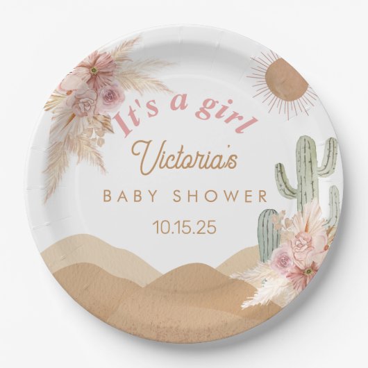Desert Boho Girl Baby Shower Southwestern Arizona Pappteller (Vorderseite)