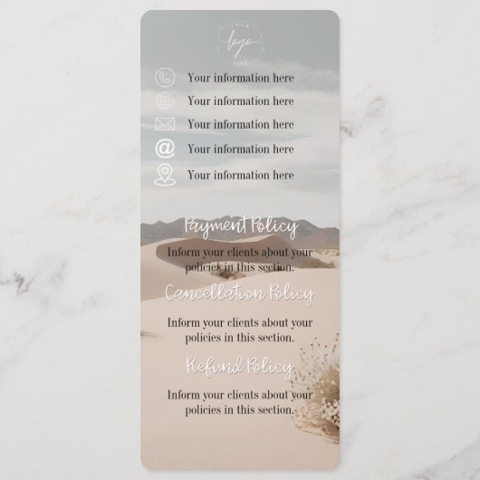 Desert | Boho | Menü "Preise" | Policy-Sheet Menükarte (Rückseite)