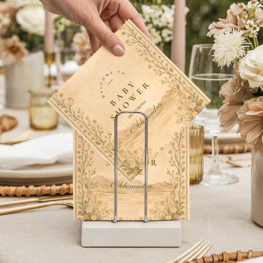 Desert Botanical Neutral Florals Baby Shower Serviette